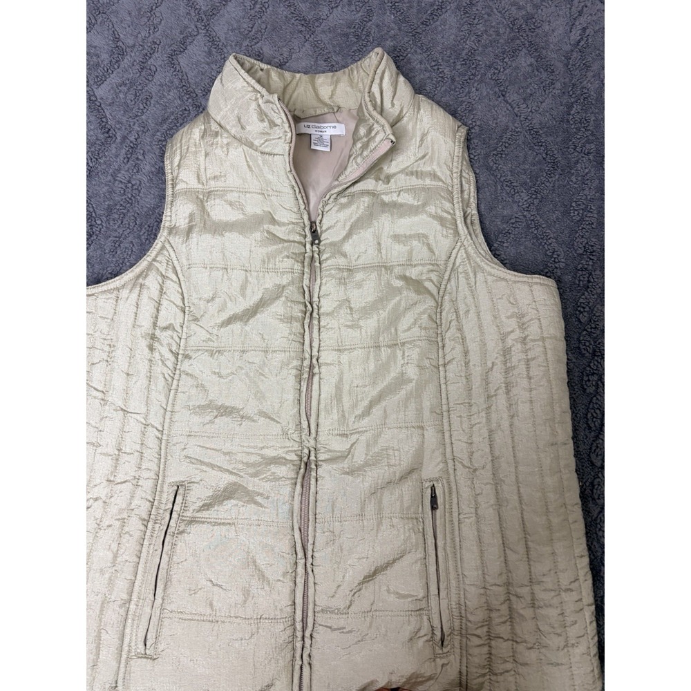Liz Claiborne Womens Puffer Vest 1XL Nylon Sand Shimmer Full Zip Pockets